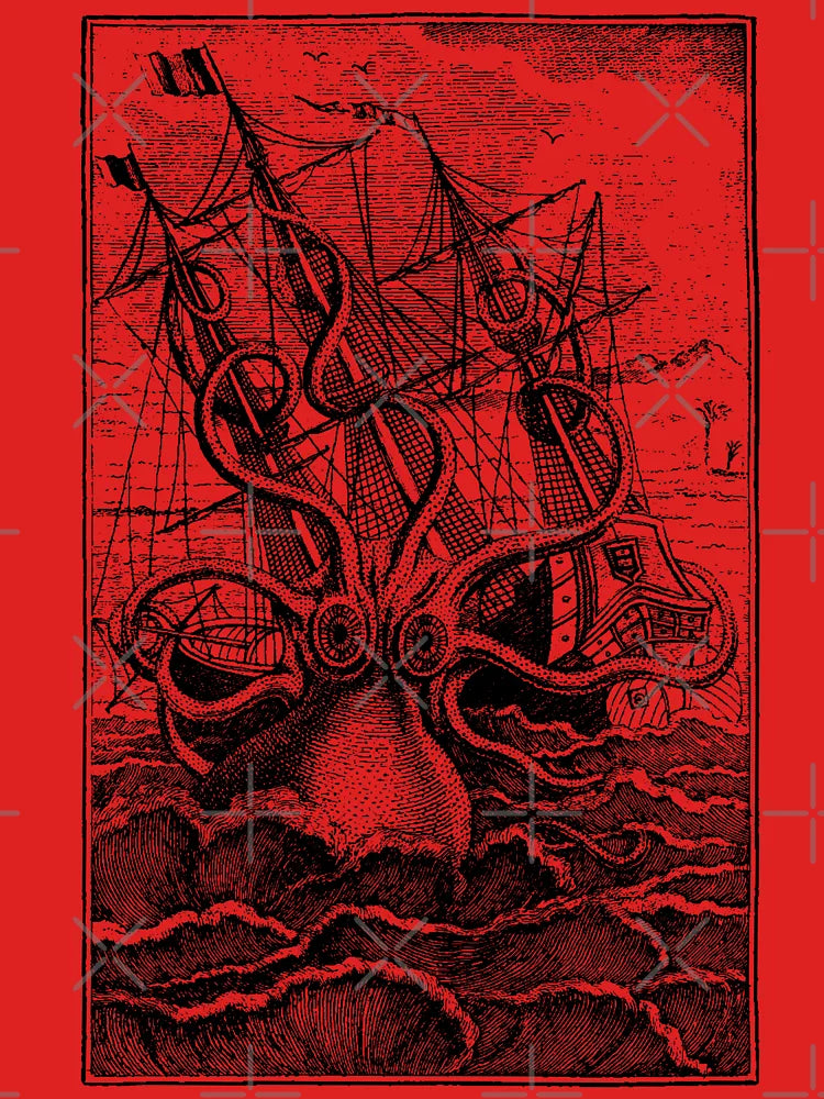 Vintage Kraken attacking ship illustration Classic T-Shirt