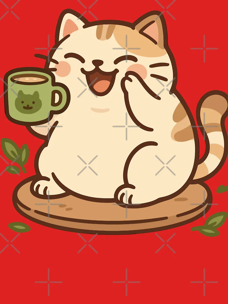 Cute Chubby Cat with Coffee – Kawaii Lazy Cat Sticker Classic T-Shirt