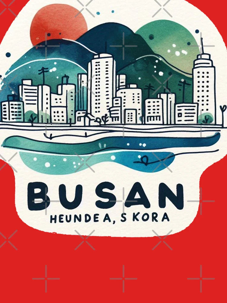 Busan Haeundae South Korea Minimalist Watercolor Cityscape Sticker,  Classic T-Shirt