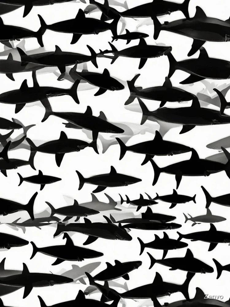 Monochrome Shark Swarm – Bold Black and White Ocean Pattern Classic T-Shirt