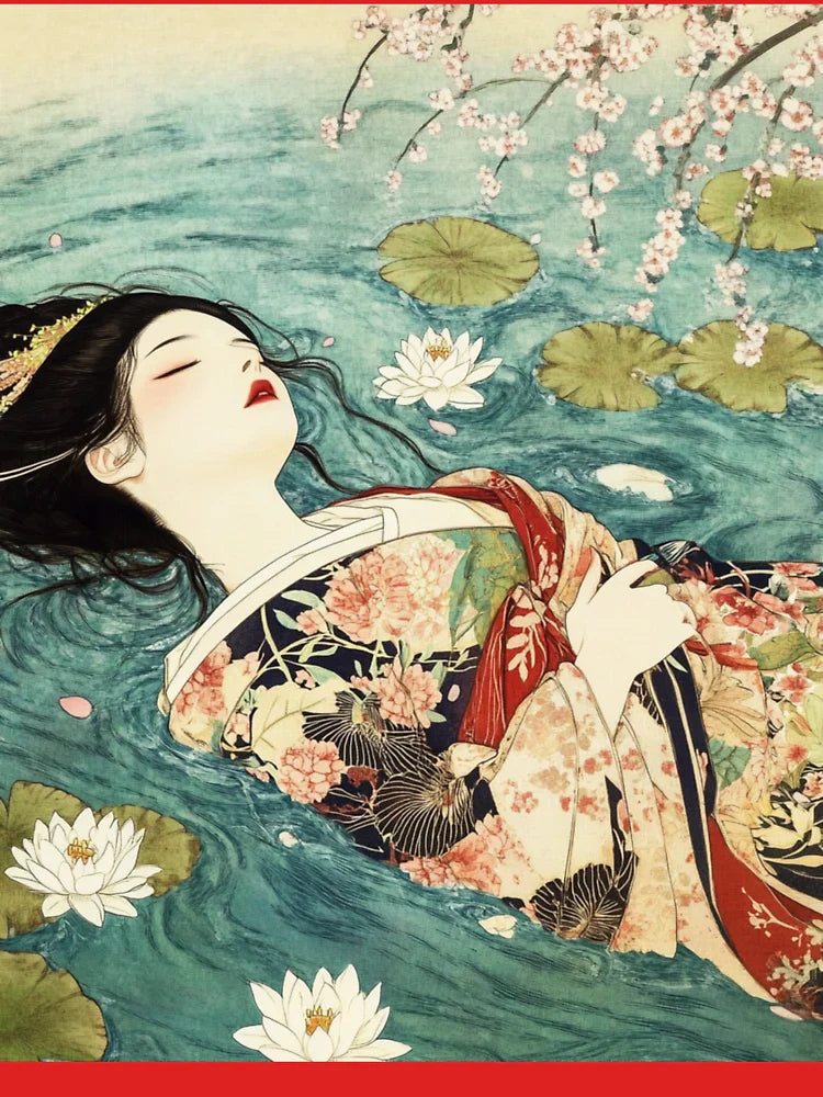 Beautiful Japanese kimono woman and calm water surface T-shirt Classic T-Shirt