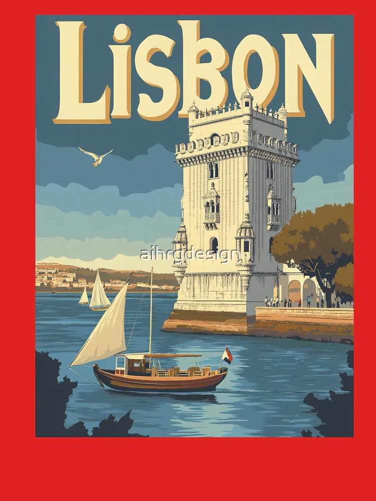 This captivating travel poster showcases Lisbons rich heritage with boats gliding along the river, framed by the historic Belem Tower. A Classic T-Shirt