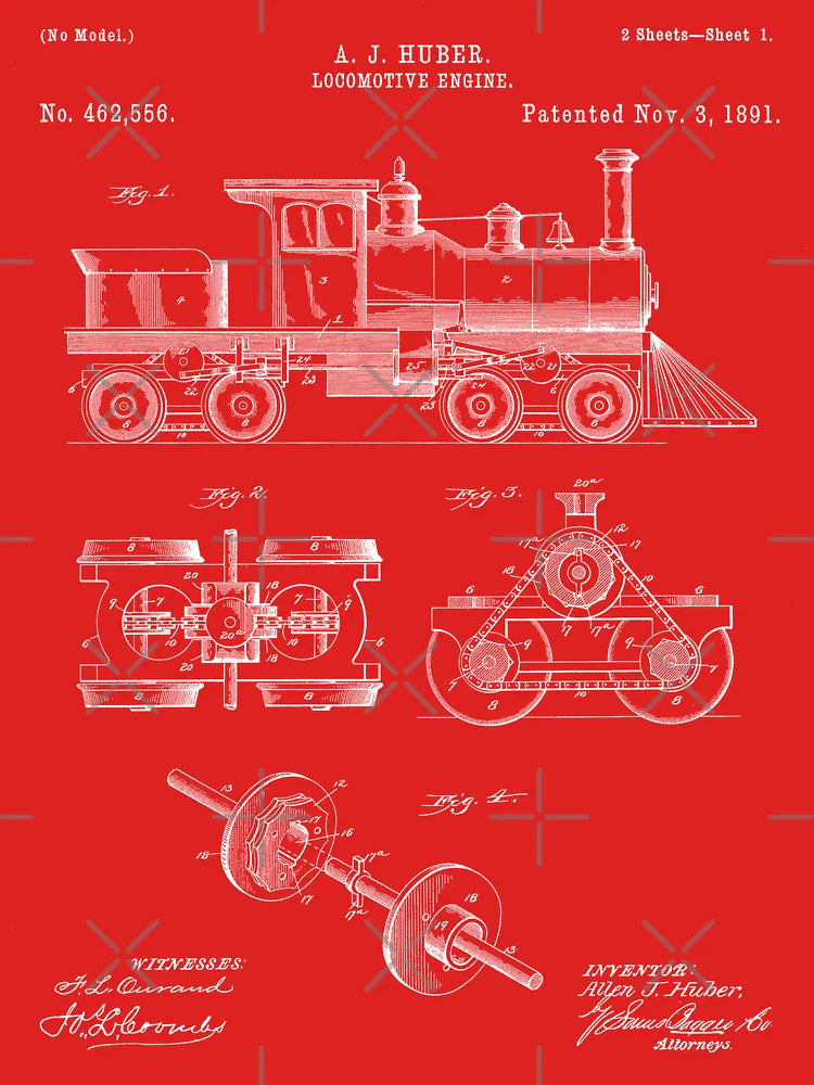 Train Locomotive Patent - Steam Train Art - Blueprint Classic T-Shirt