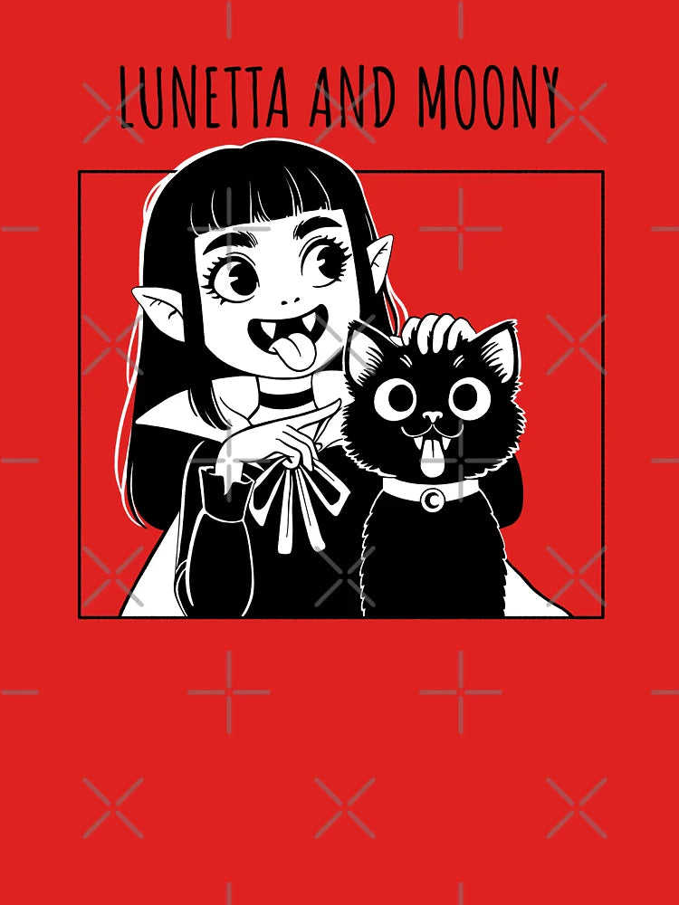 Lunetta and Moony  Vampire Girl and Cat Portrait Classic T-Shirt