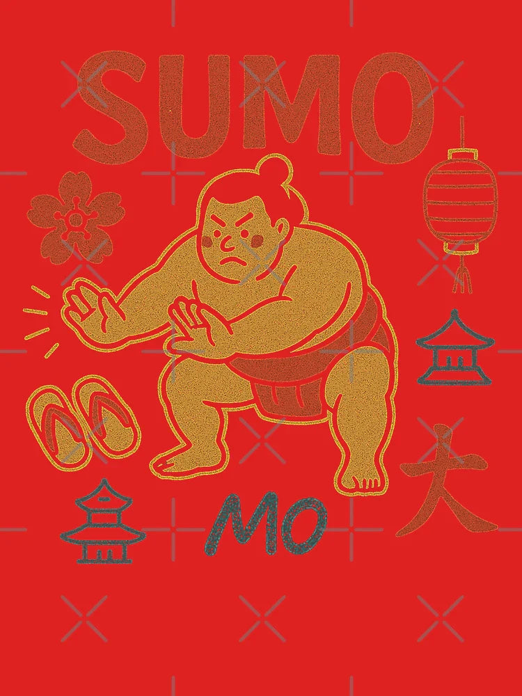 Retro Sumo Wrestler Stance with Japanese Cultural Icons Classic T-Shirt