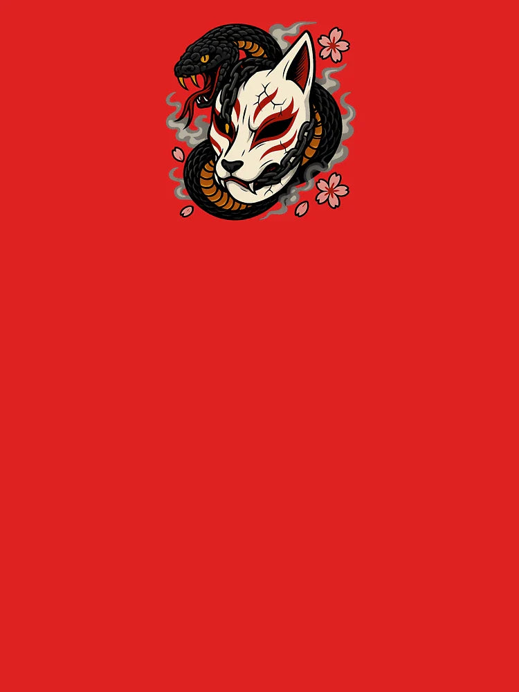 Kitsune Mask & Snake — Spirit Guard Fusion - Japanese Tattoo Style Classic T-Shirt