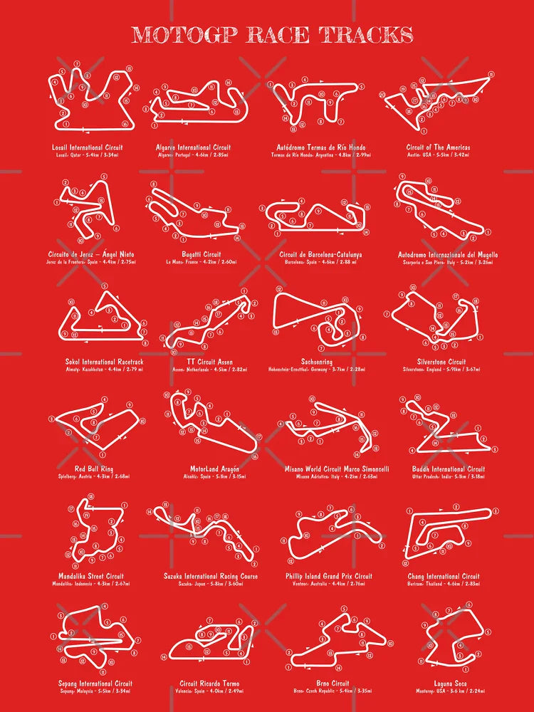 MotoGP Race Tracks Vertical (White Stencil-No Background) Classic T-Shirt
