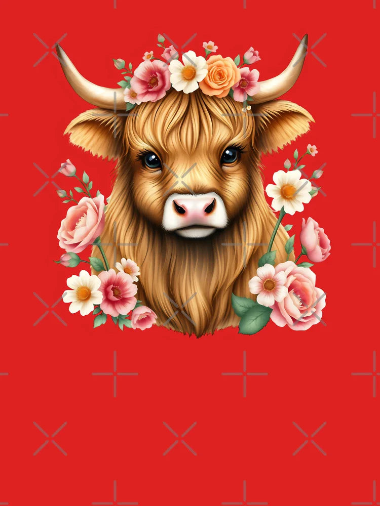 Graceful Highland Cow with Pink Blooms Classic T-Shirt