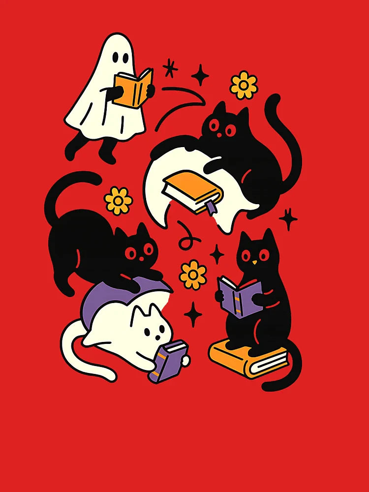 Cute Ghost Cat Reading Books Lover Bookish Halloween Spooky Classic T-Shirt