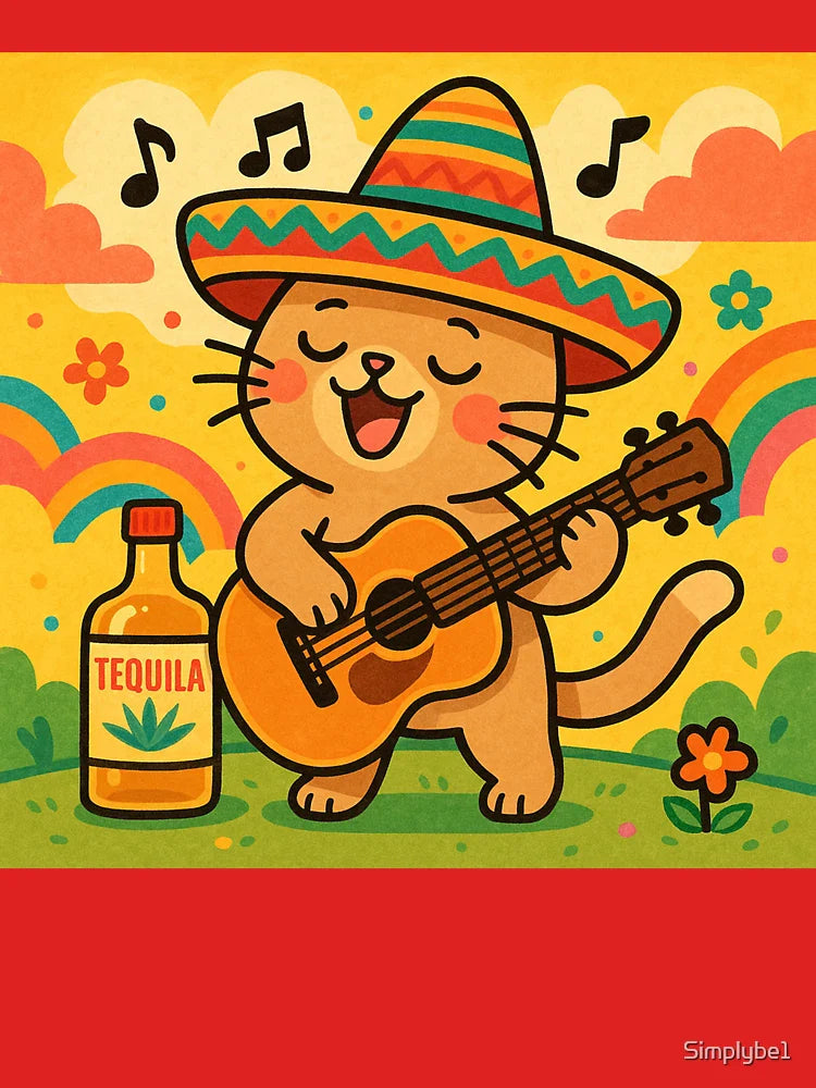 Tequila Cat in Sombrero playing guitar Classic T-Shirt