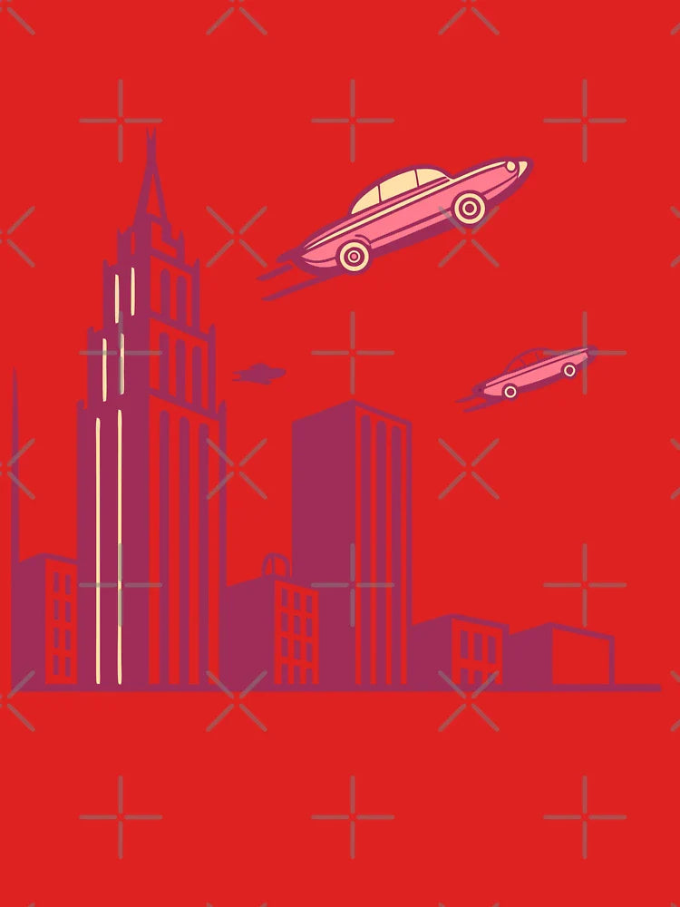 Retro Futuristic Cityscape Flying Vintage Cars Art Deco Classic T-Shirt