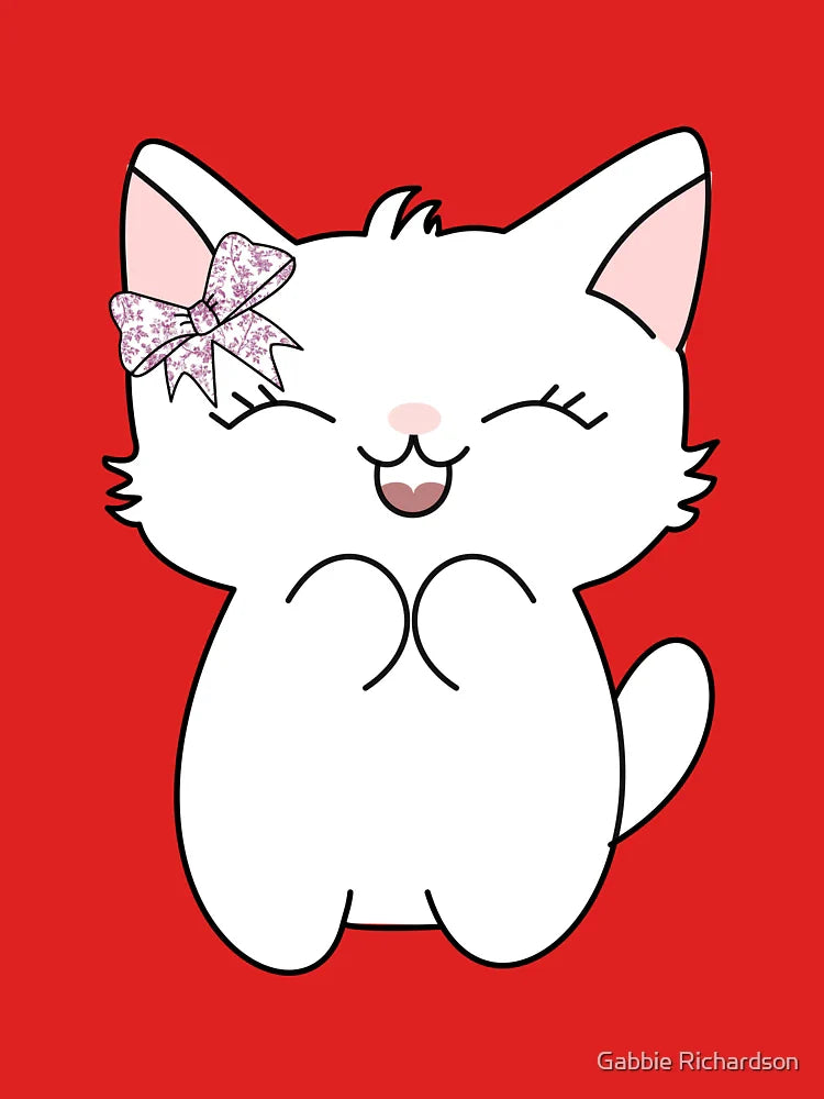 Kawaii White Cat with Pink Chinoiserie Coquette Bow Classic T-Shirt