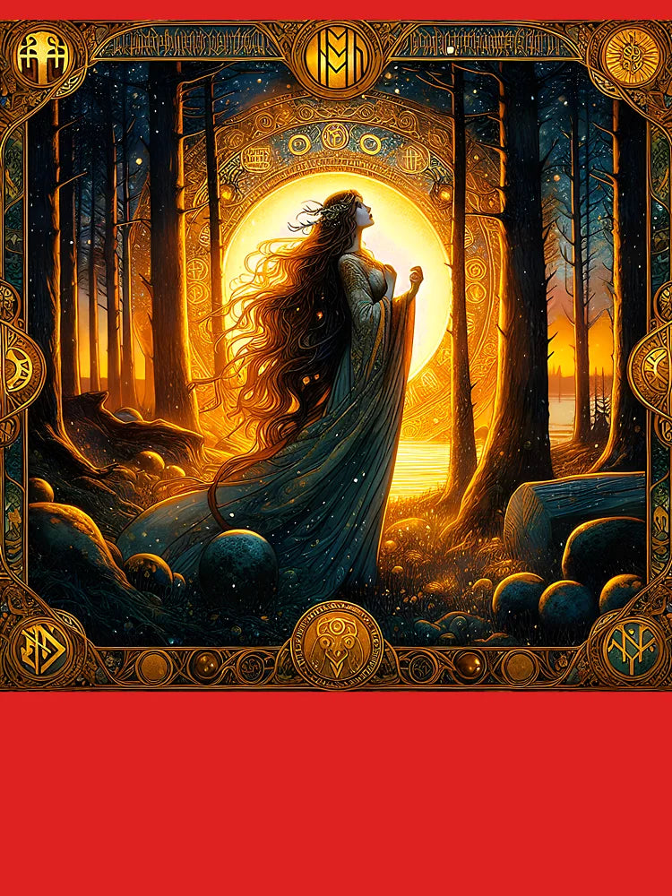 The Golden Light of Freya - Radiant Norse Goddess in the Forest Art Classic T-Shirt