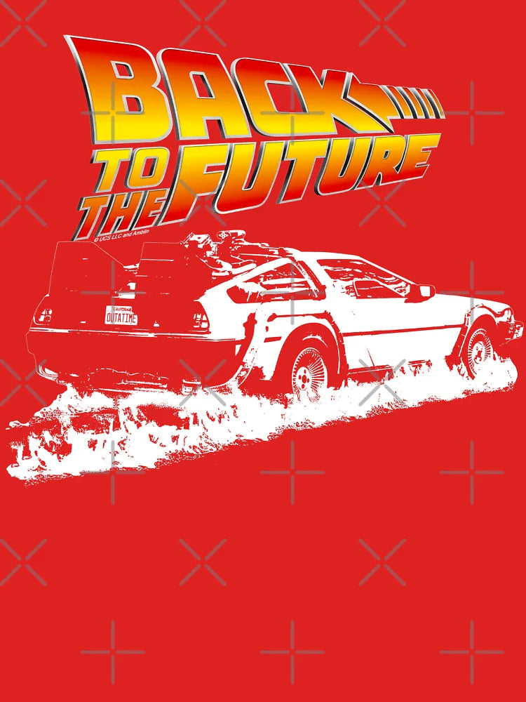 Back to the Future - DeLorean Fire Tracks White Stencil Fan Art Classic T-Shirt