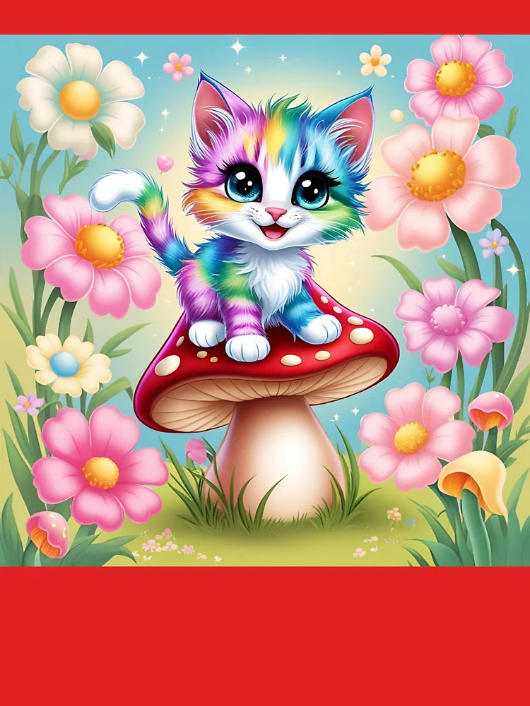 Cute young colorful cat with many flowers Classic T-Shirt