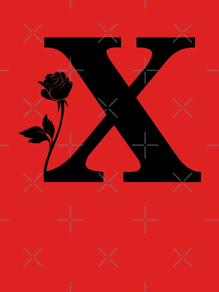 Floral Letter X with Rose, Botanical Monogram X, Flower Alphabet X, Rose Decor Letter X Classic T-Shirt