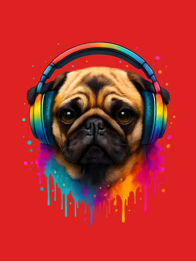 Funky Pug with Rainbow Headphones – Vibrant 3D Dog Art Classic T-Shirt