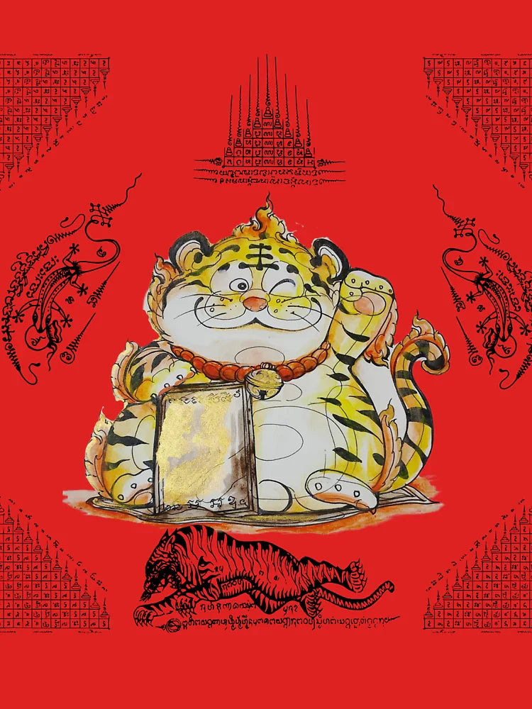 Lucky Waving Tiger with Golden Yantra – Mu-Te-Lu Wealth Charm Classic T-Shirt