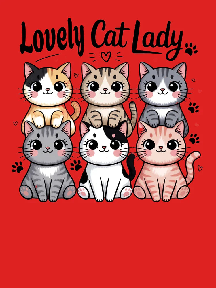 Lovely Cat Lady T-Shirt | Cute Cartoon Cats, Kawaii Pet Owner Tee Classic T-Shirt