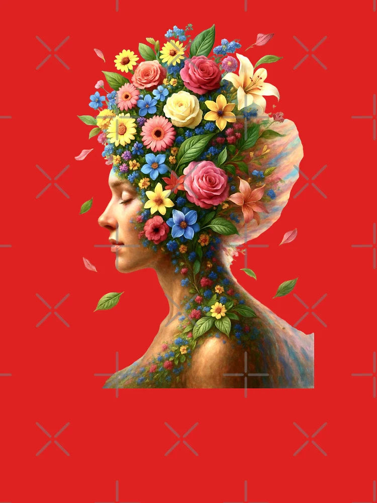 Floral Crowned Serenity – Surreal Botanical Woman Portrait Classic T-Shirt