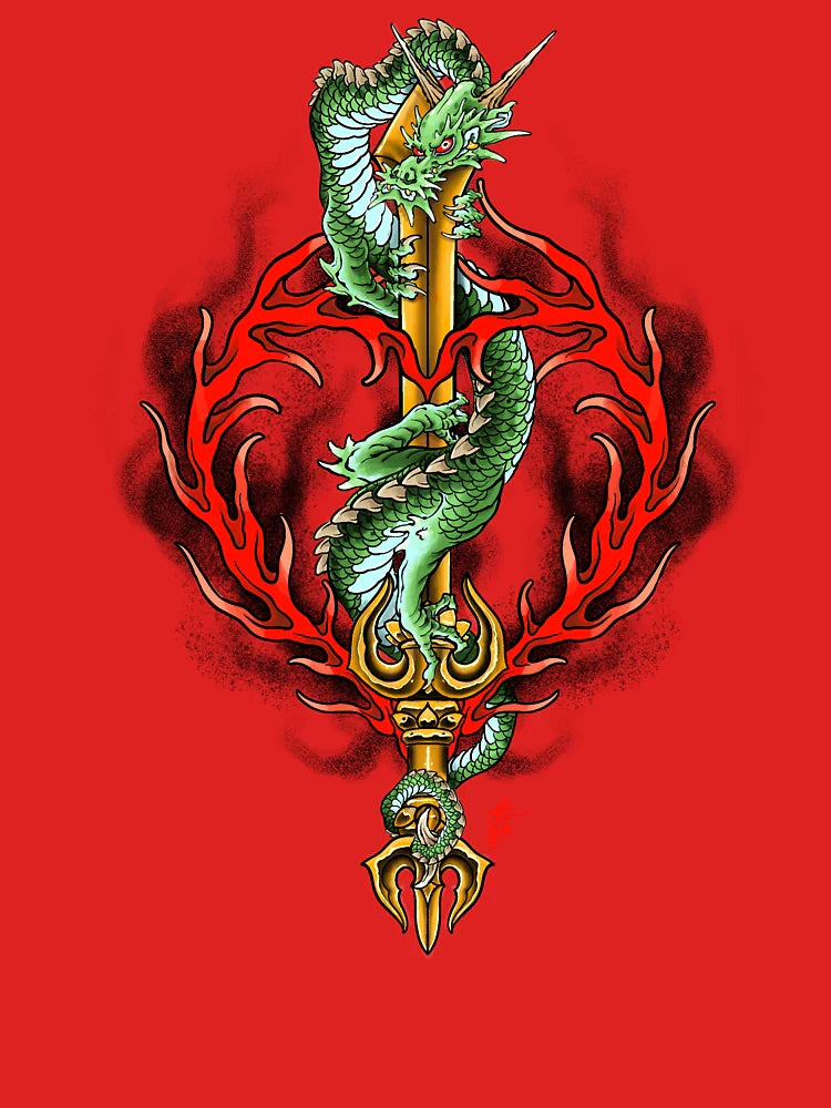 Dragon and flaming sword Classic T-Shirt