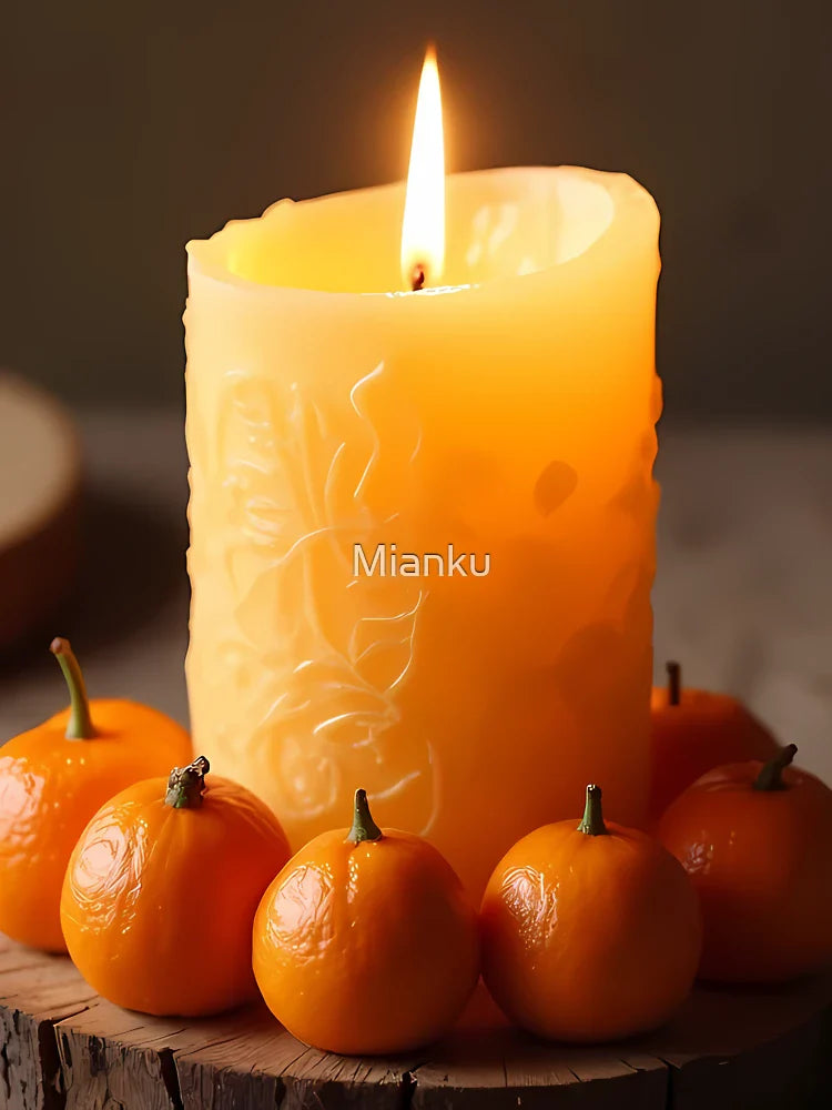 Burning candle with mandarin on rustic board Classic T-Shirt