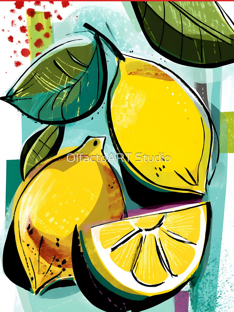 Vibrant Lemon Medley - Bold Yellow Lemons with Green Leaves and Playful Abstract Background Classic T-Shirt