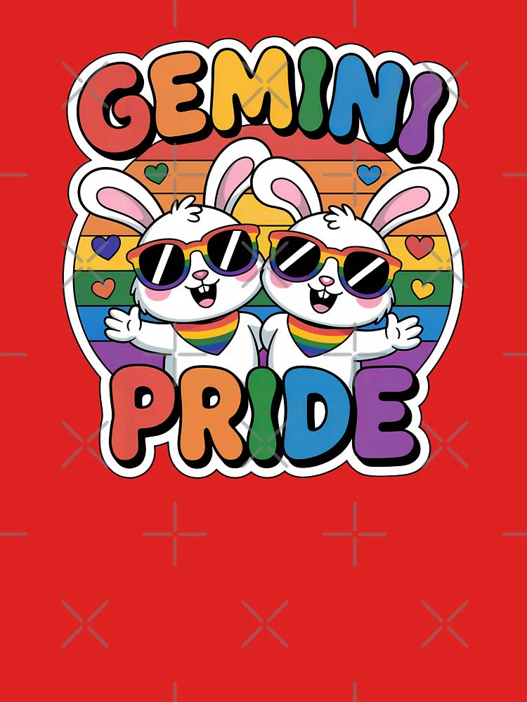 Gemini Pride Month Sticker | Cute Bunny Zodiac LGBT Rainbow Design Classic T-Shirt