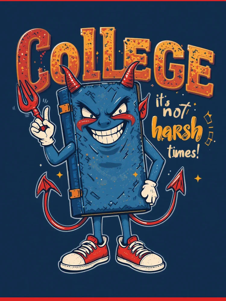 College Devil Notebook Cartoon Tee – "It's Not Harsh Times!" Classic T-Shirt