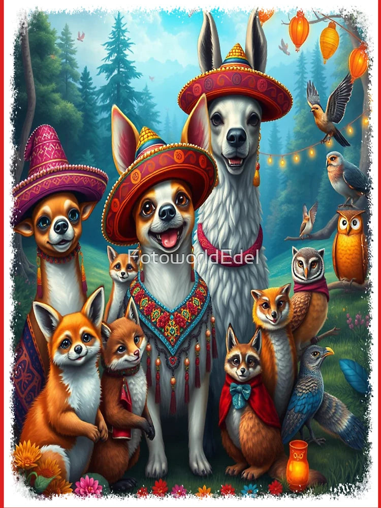 Whimsical animals with vibrant sombreros in a lively celebration—a surreal moment full of joy and colors Classic T-Shirt
