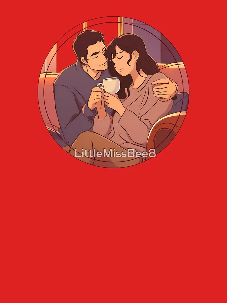 Cute In Love Anime Couple Sipping Coffee or Tea Classic T-Shirt