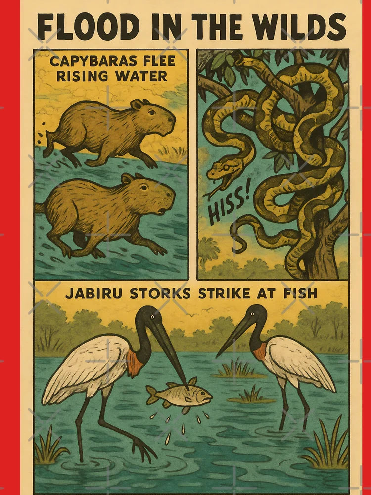 Flood in the Wilds – Capybaras, Snakes & Jabiru Action Scene Classic T-Shirt