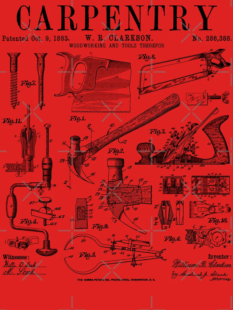 Carpentry Carpenter Tools Handyman Vintage Patent Print Classic T-Shirt