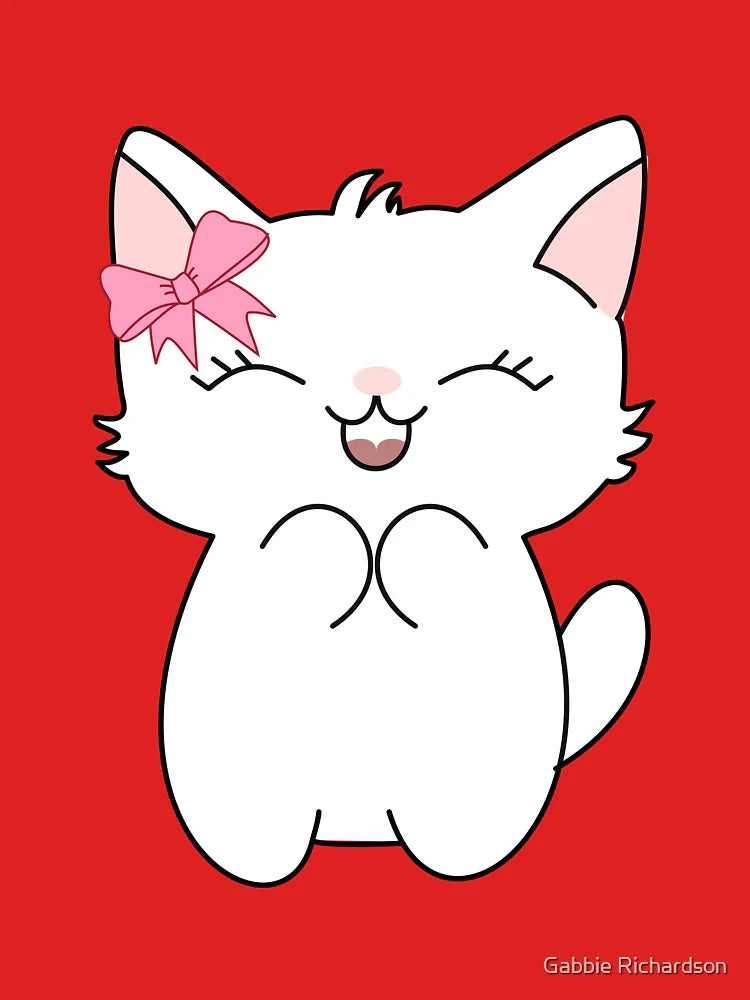 Kawaii White Cat with Pink Coquette Bow Classic T-Shirt