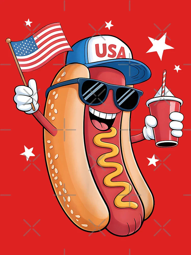 4th of July Hotdog Funny Fourth of July Patriotic USA Flag T-Shirt - Funny 4th of July Hotdog Outfit Men Women Kids Classic T-Shirt