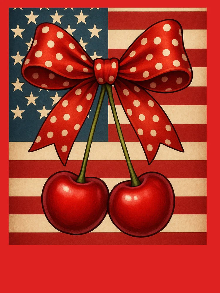 Vintage Cherry Bow with Stars – Patriotic Fruit Illustration Classic T-Shirt