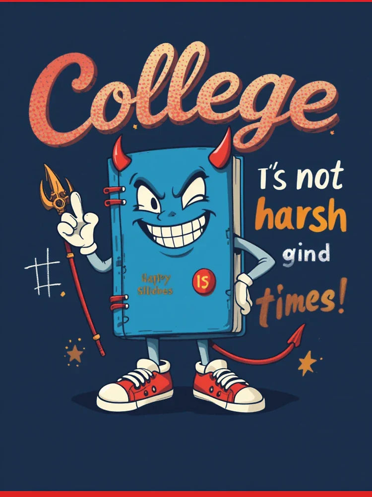 College Devil Notebook Cartoon Tee – Fun Campus Vibes Classic T-Shirt