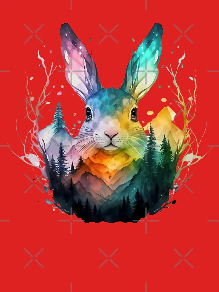 Colorful rabbit head among the mountains Classic T-Shirt