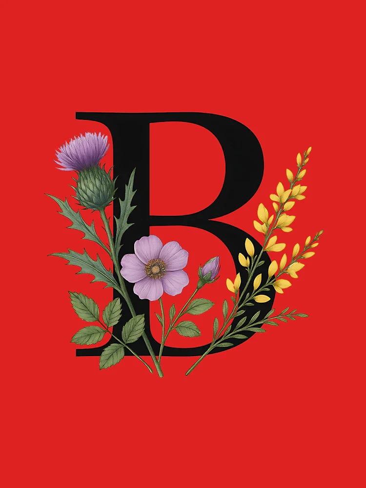 Scottish Floral Monogram B – Thistle, Wild Rose & Gorse Botanical Letter Art Classic T-Shirt