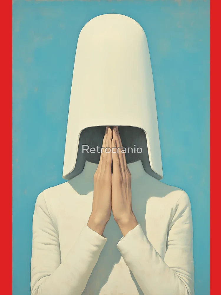 Minimalist Prayer Portrait with Futuristic White Headpiece Classic T-Shirt