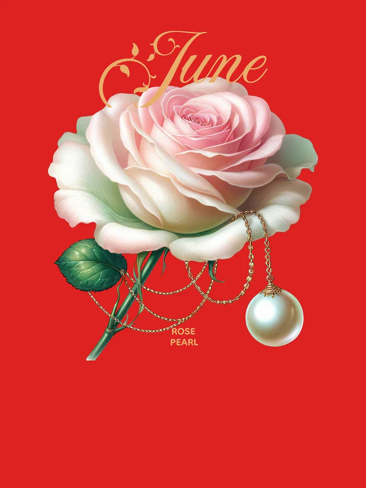 Pretty June Birth Month Flower and Gemstone Design â€“ Boho Floral Graphic White Rose with Pearl Necklace  â€“ Elegant Custom Birthday Gift for Women, Mom, Grandma  Classic T-Shirt