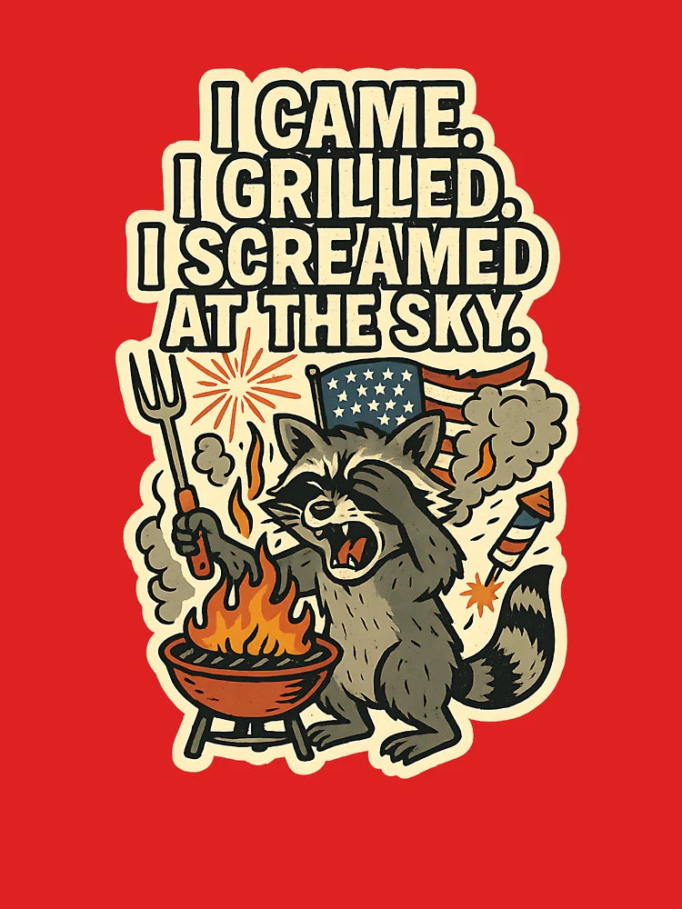 Funny 4th of July BBQ Raccoon Tee -  I Came I Grilled I Screamed at the Sky Shirt   Classic T-Shirt