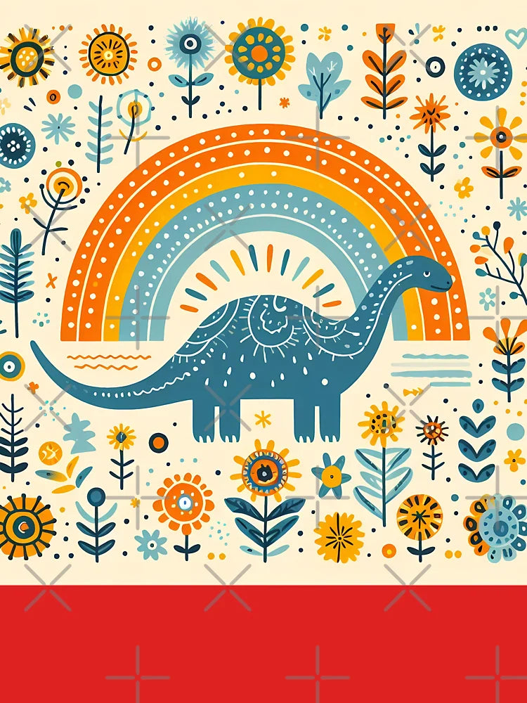 Cute Brontosaurus Dinosaur with Rainbow and Flowers - Scandinavian Folk Art by heidiannemorris © Classic T-Shirt