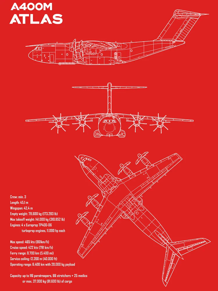 Airbus A400M Atlas Military Transport Aircraft Blueprint Classic T-Shirt