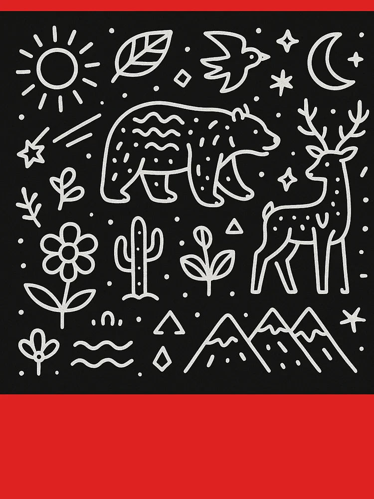 Mystical Forest Icons – Hand-Drawn Nature Symbols in White on Black Classic T-Shirt