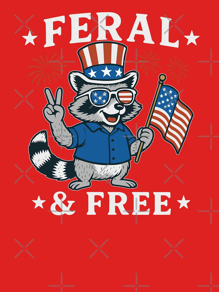 Funny Raccoon - Cute Patriotic American - Feral & Free Classic T-Shirt