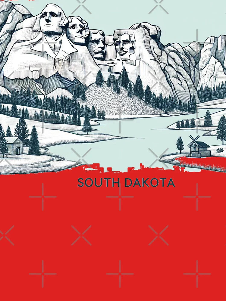 South Dakota USA - 3D Sketch of Nature and Landmarks in Watercolor Style,   Classic T-Shirt