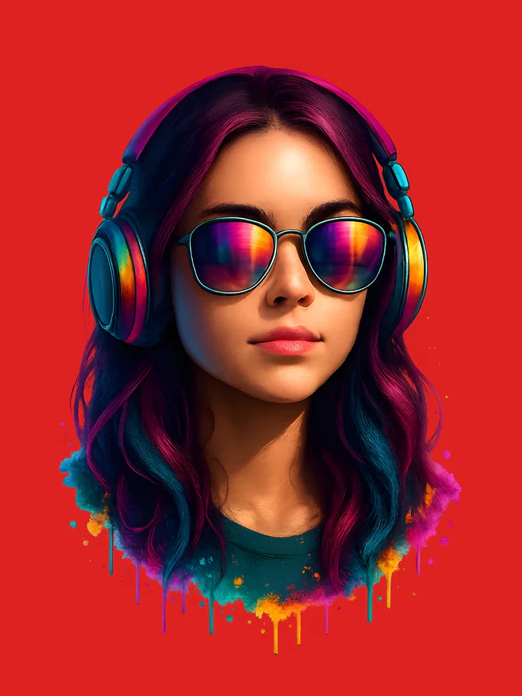Neon Girl with Headphones – Futuristic Streetwear Art Classic T-Shirt