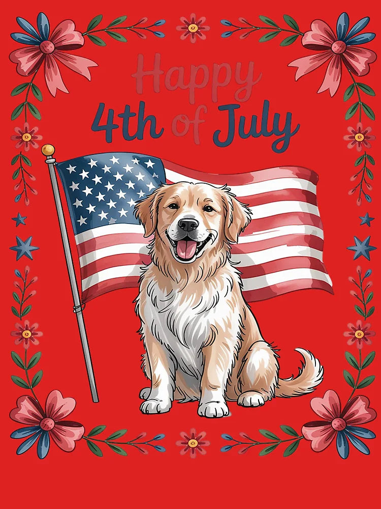 4th of July Golden Dog USA Coquette Bow Summer, Dog Mama Classic T-Shirt