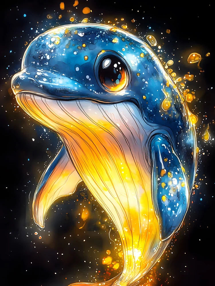 Majestic Animal Glowing Blue Whale Swimming Cosmic Light Fantasy Space Classic T-Shirt